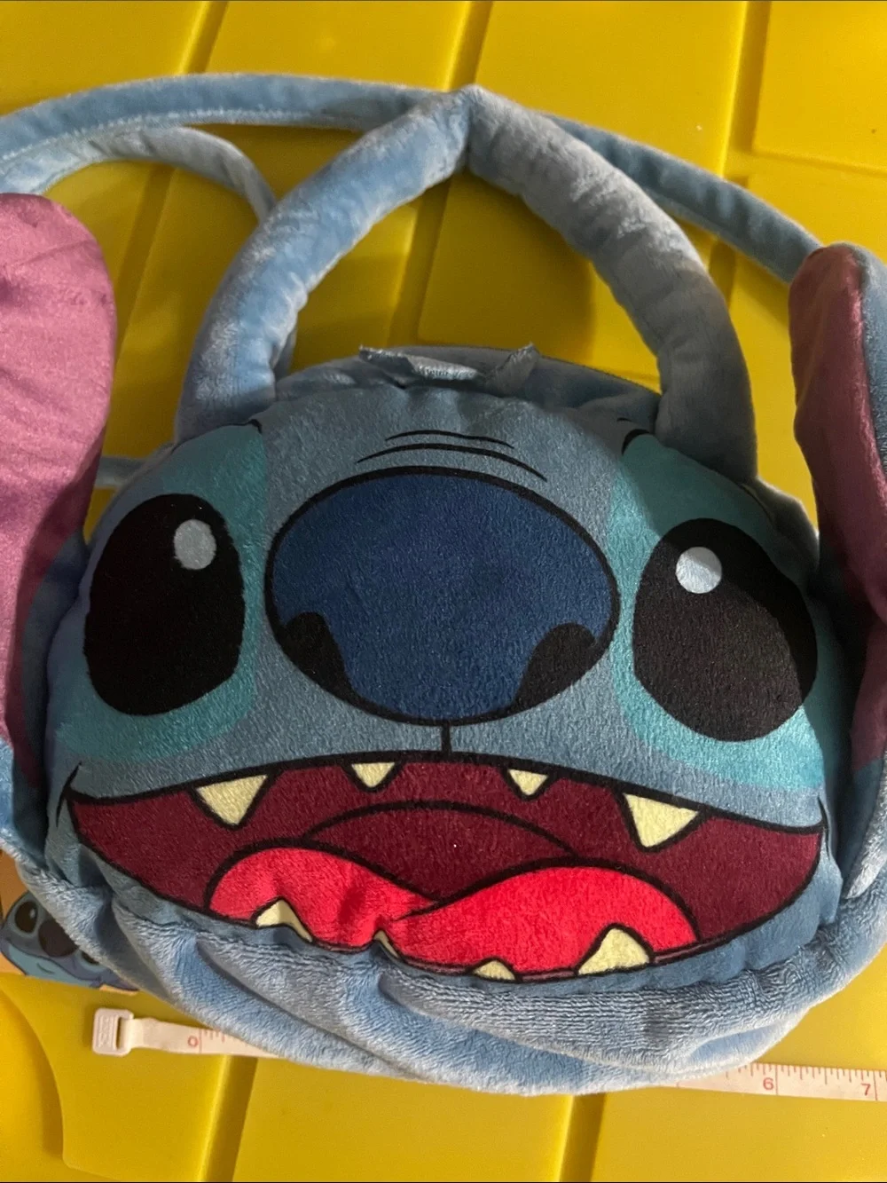 Disney Blue Stitch Plush Crossbody Bag with Pink Ear Accents